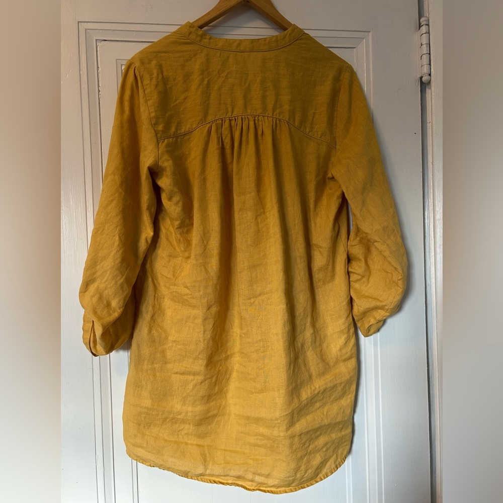 Ellen Tracy Mustard Linen Yellow Tunic Top (size tag missing - M) - Picture 4 of 5